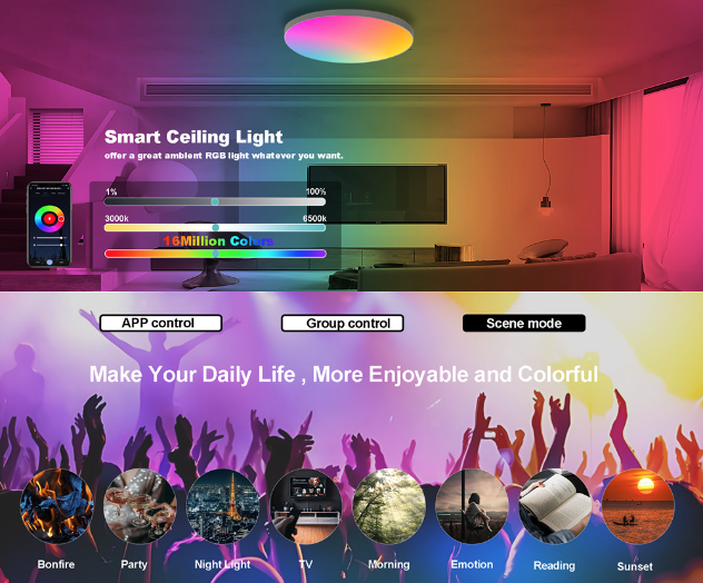 Tuya Zigbee Smart Plafondlamp 24W RGBCW Dynamische Verlichting voor Thuis Alexa Compatibel Energiezuinig