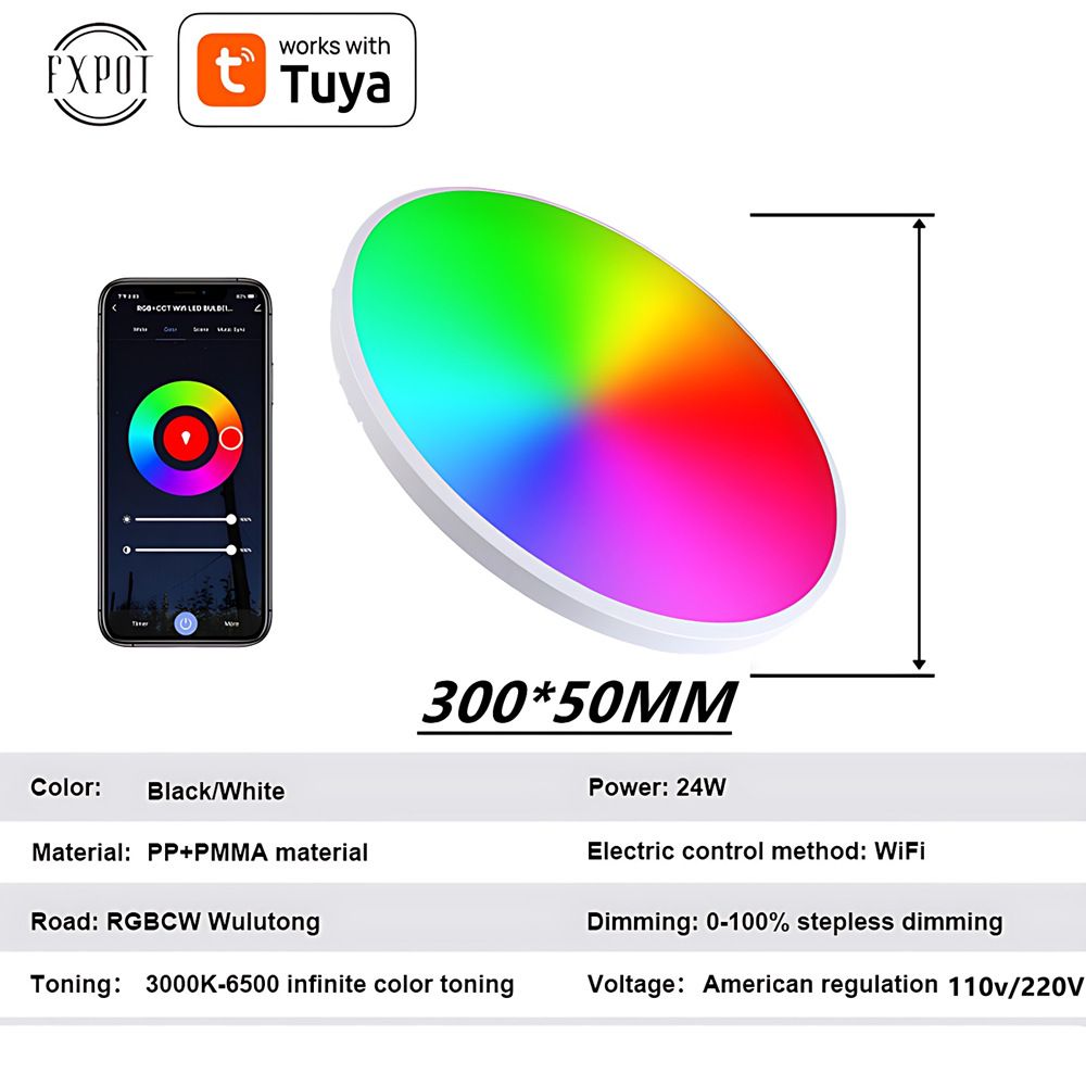 Tuya Zigbee Smart Plafondlamp 24W RGBCW Dynamische Verlichting voor Thuis Alexa Compatibel Energiezuinig