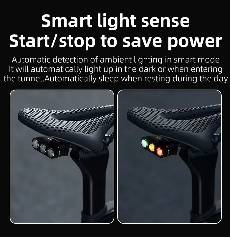 ROCKBROS Slimme Fiets Achterlicht IP64 Waterdicht Waarschuwingsachterlichten Type-C Opladen Remdetectie Achterlicht Nachtfietslamp Fietsaccessoires