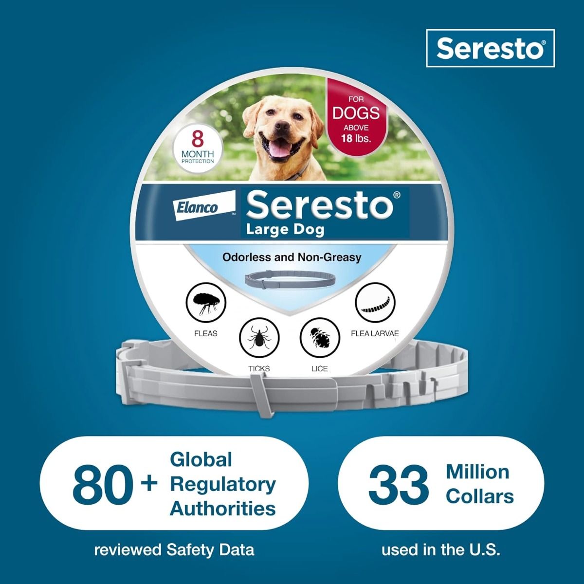 Seresto Grote Hond Dierenarts-aanbevolen Vlooien- en Tekenbehandeling & Preventie Halsband 8 Maanden Bescherming