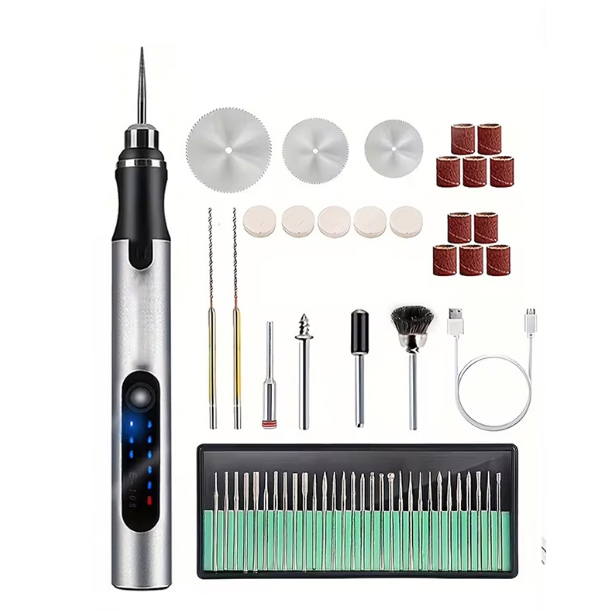 USB oplaadbare graveerpen met 35 bits, mini elektrische graveermachine, draadloos roterend gereedschap voor het graveren van sieraden, steen, metaal, plastic, hout en harsmodel