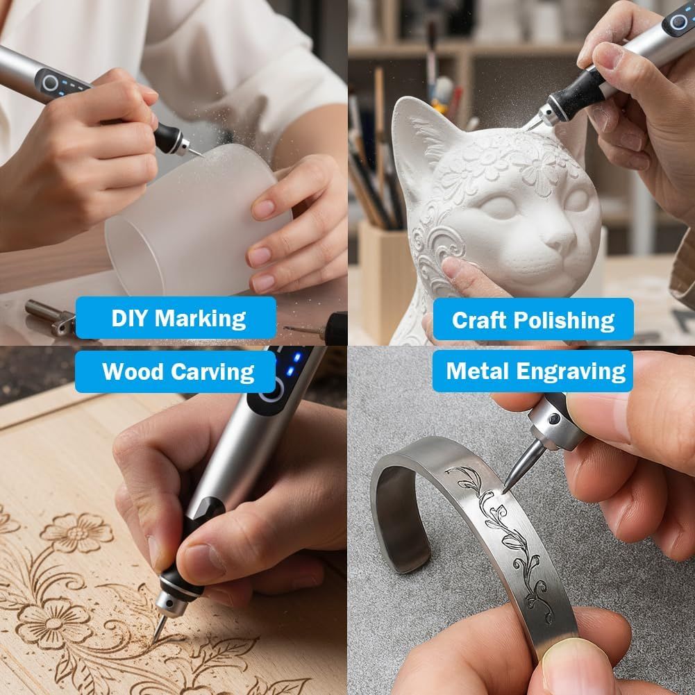 USB oplaadbare graveerpen met 35 bits, mini elektrische graveermachine, draadloos roterend gereedschap voor het graveren van sieraden, steen, metaal, plastic, hout en harsmodel