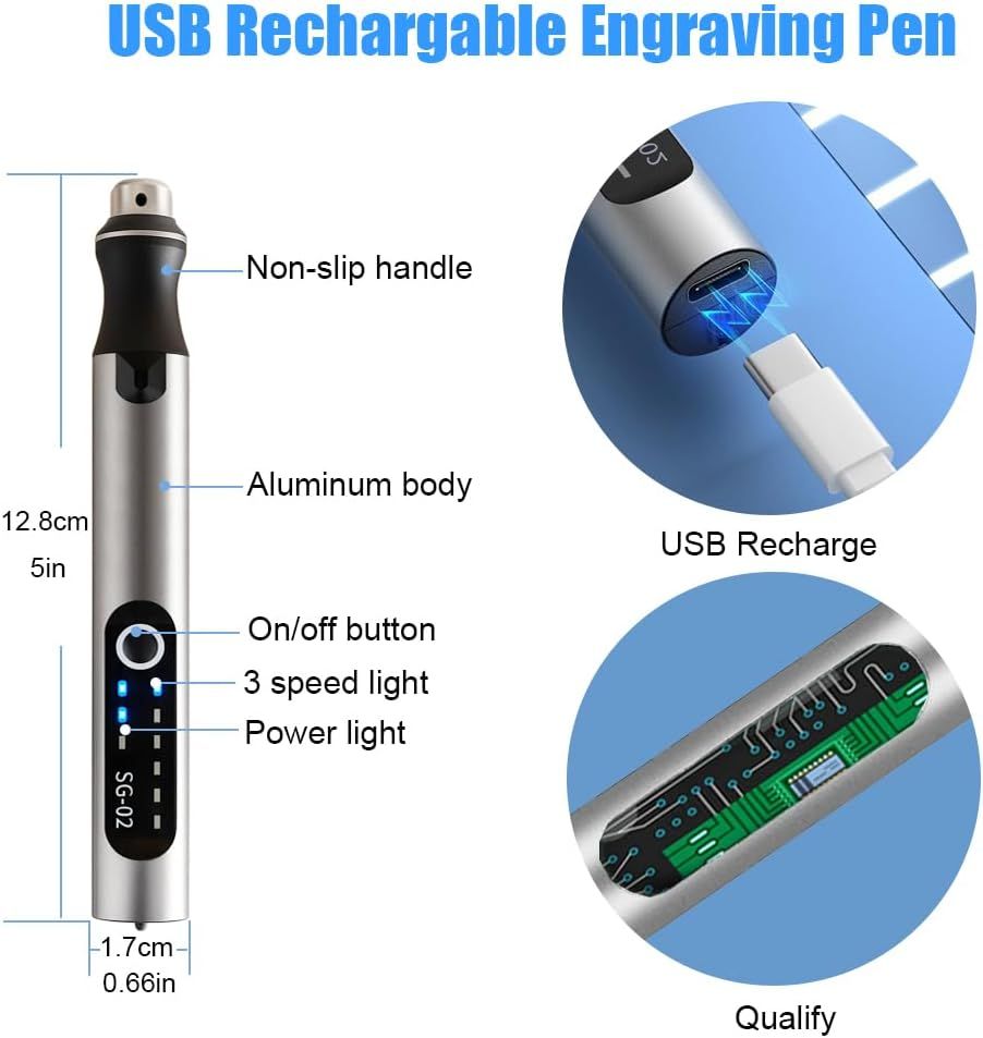 USB oplaadbare graveerpen met 35 bits, mini elektrische graveermachine, draadloos roterend gereedschap voor het graveren van sieraden, steen, metaal, plastic, hout en harsmodel
