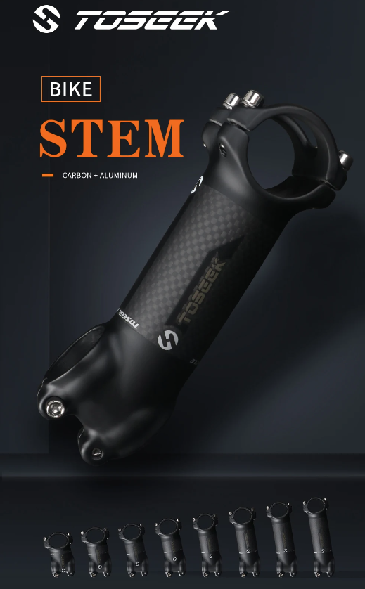 TOSEEK Fiets Stuurpen 28.6-31.8mm Aluminium Carbon Verstelbare Hoek MTB Lichtgewicht Duurzaam Fietsaccessoires