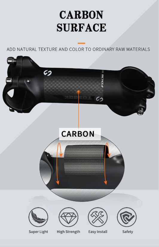 TOSEEK Fiets Stuurpen 28.6-31.8mm Aluminium Carbon Verstelbare Hoek MTB Lichtgewicht Duurzaam Fietsaccessoires