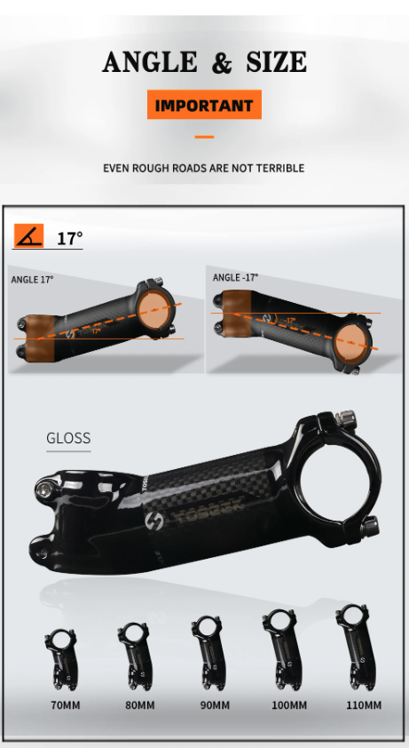 TOSEEK Fiets Stuurpen 28.6-31.8mm Aluminium Carbon Verstelbare Hoek MTB Lichtgewicht Duurzaam Fietsaccessoires