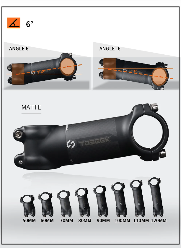 TOSEEK Fiets Stuurpen 28.6-31.8mm Aluminium Carbon Verstelbare Hoek MTB Lichtgewicht Duurzaam Fietsaccessoires