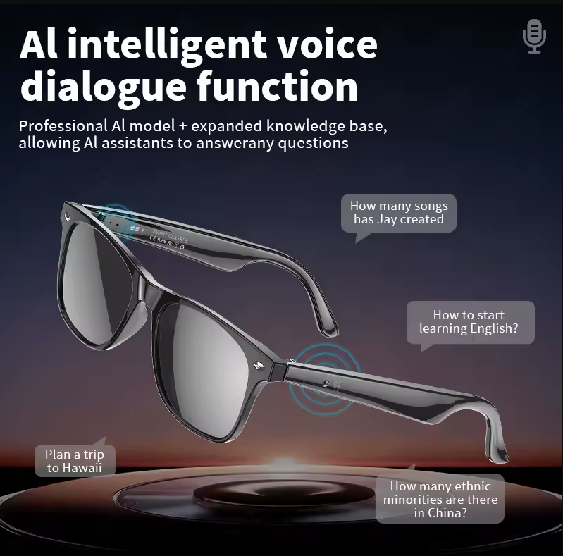 AI Slimme Vertaal Zonnebril Bluetooth Oproep Ruisonderdrukking Muziek Afspelen BT Oproep Vertalen Slimme Bril