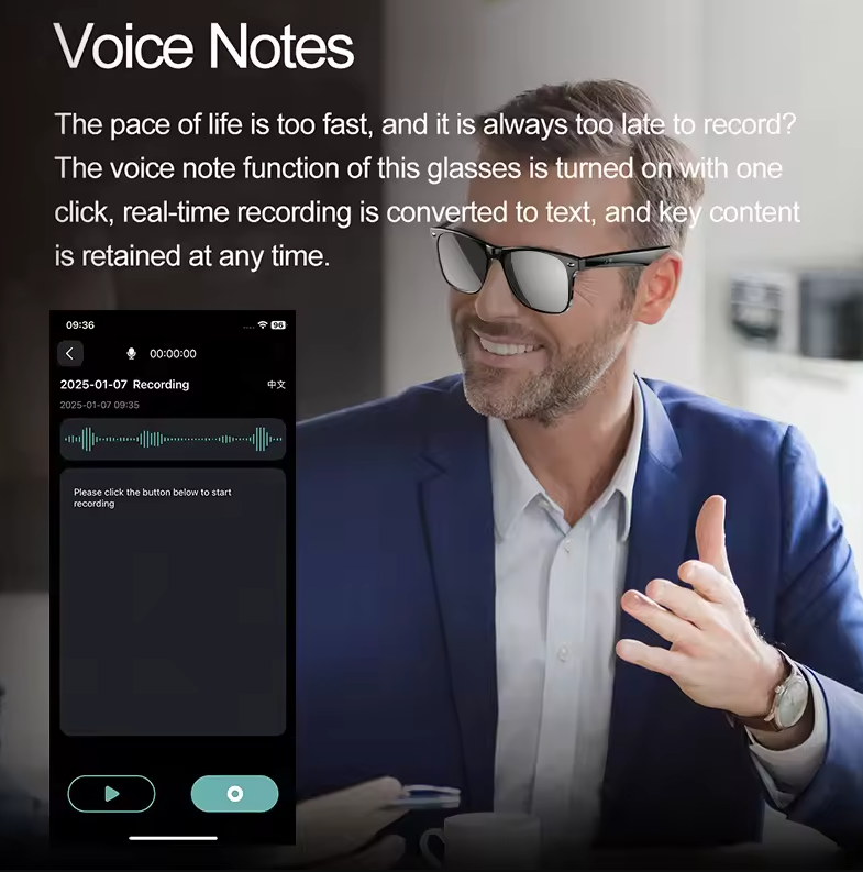 AI Slimme Vertaal Zonnebril Bluetooth Oproep Ruisonderdrukking Muziek Afspelen BT Oproep Vertalen Slimme Bril