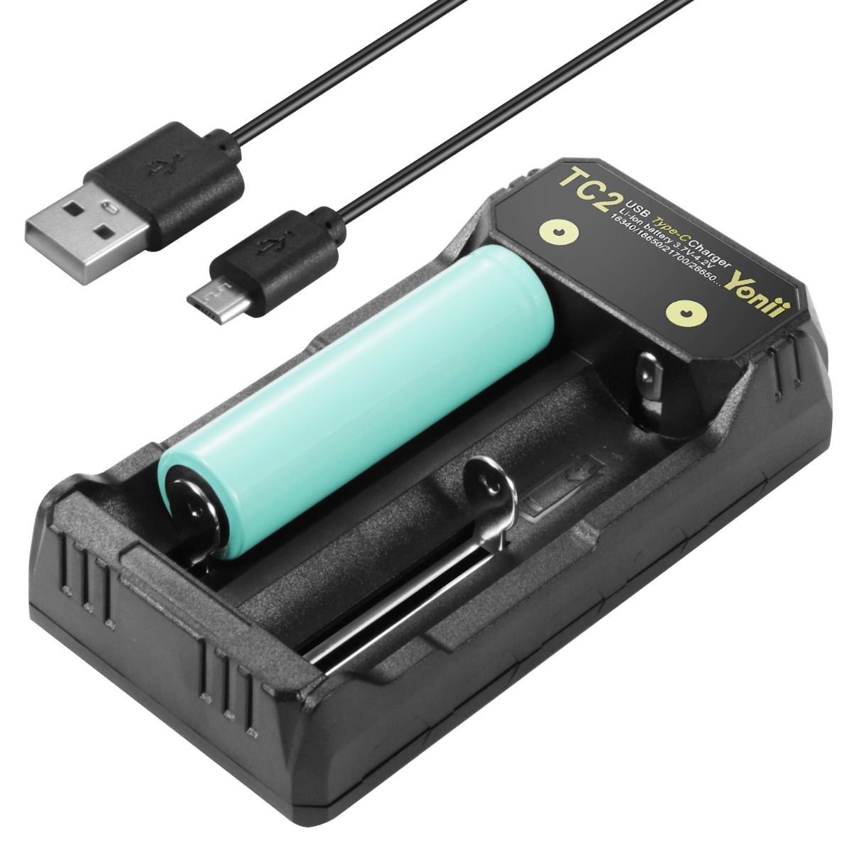 TC2 USB Type-C-oplader Snel 4.2V opladen voor 18650 21700 Li-ion batterijen Dubbele poorten voor outdooruitrusting