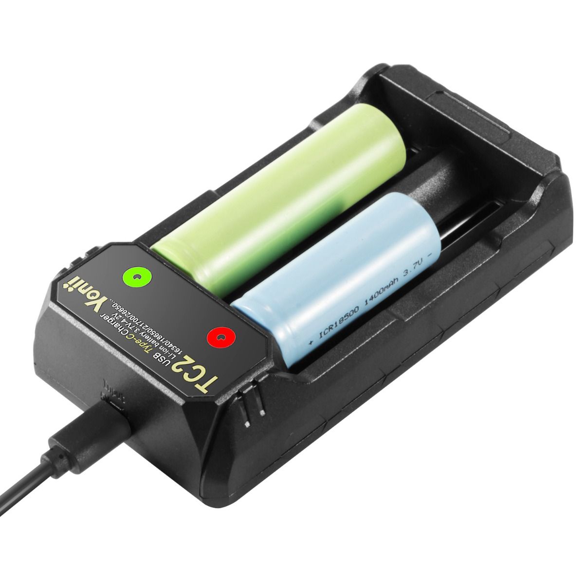 TC2 USB Type-C-oplader Snel 4.2V opladen voor 18650 21700 Li-ion batterijen Dubbele poorten voor outdooruitrusting