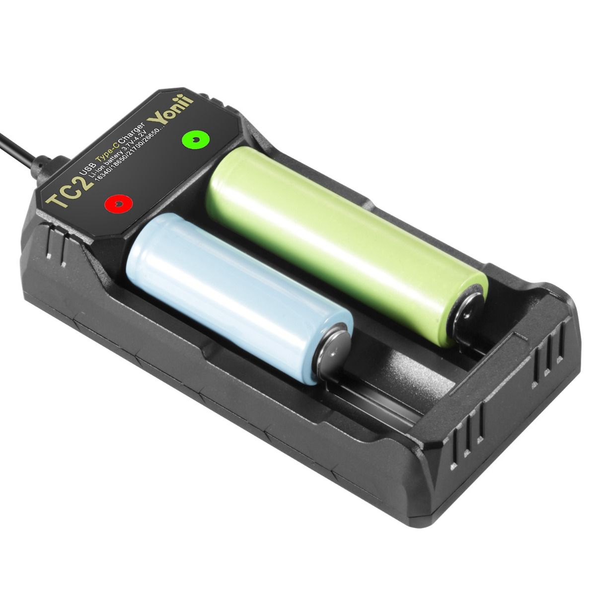 TC2 USB Type-C-oplader Snel 4.2V opladen voor 18650 21700 Li-ion batterijen Dubbele poorten voor outdooruitrusting