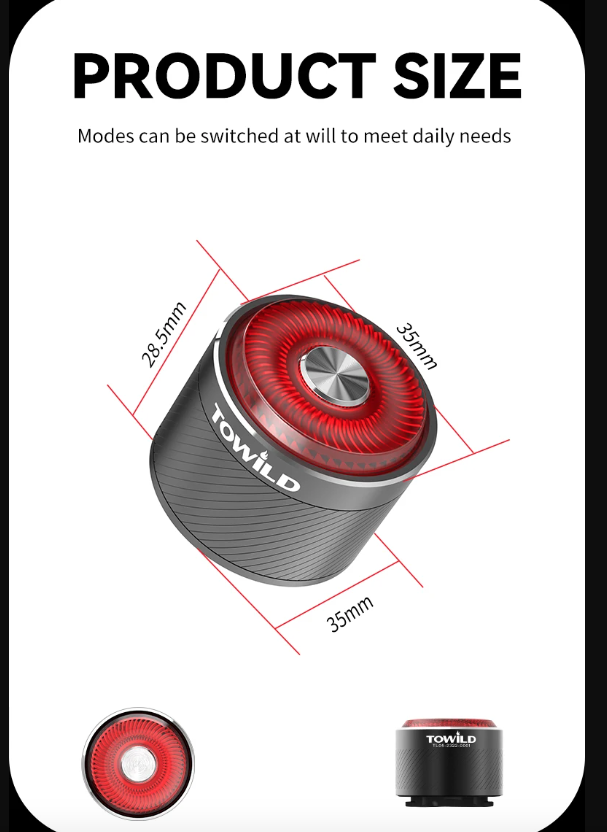 TOWILD TL05 Achterlicht Slimme Automatische Remdetectie IPX6 Waterdicht Fietsveiligheidslicht met 100 Uur Batterij