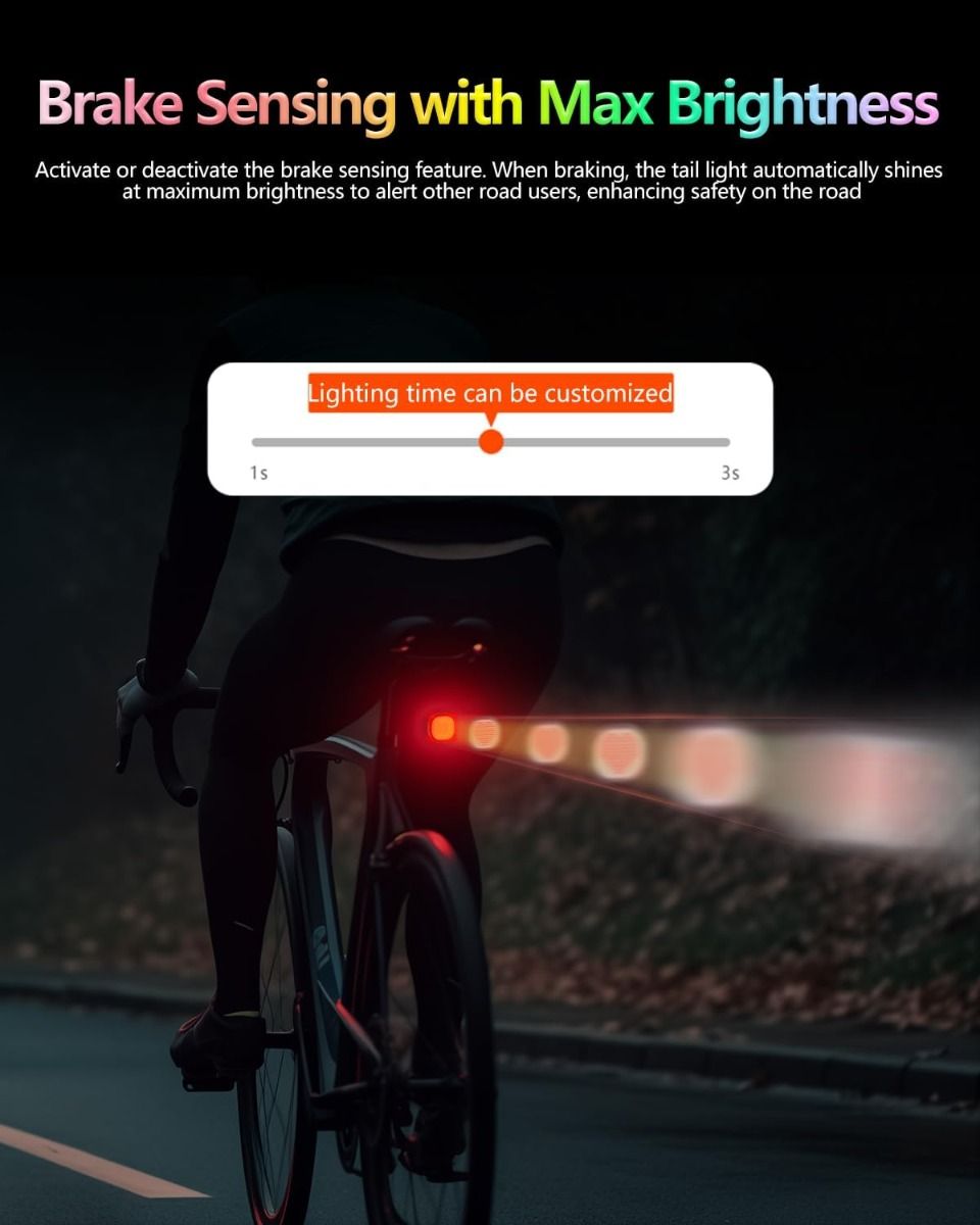 TOWILD TL08 Fietsachterlicht, Aanpasbare Patronen Full-Color Fiets Achterlicht, Remdetectie, USB-C Oplaadbare Fietsachterlichten