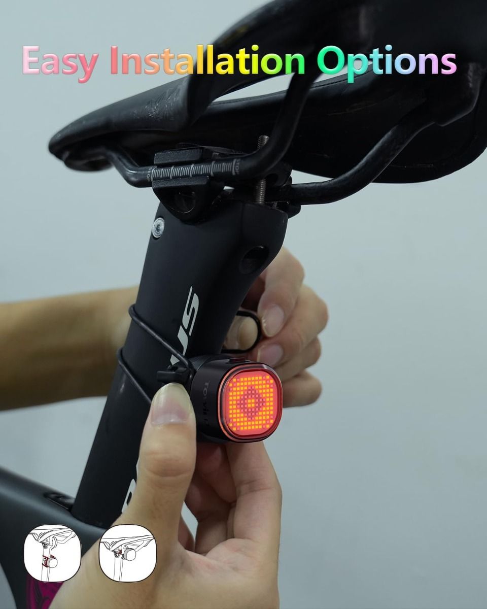 TOWILD TL08 Fietsachterlicht, Aanpasbare Patronen Full-Color Fiets Achterlicht, Remdetectie, USB-C Oplaadbare Fietsachterlichten
