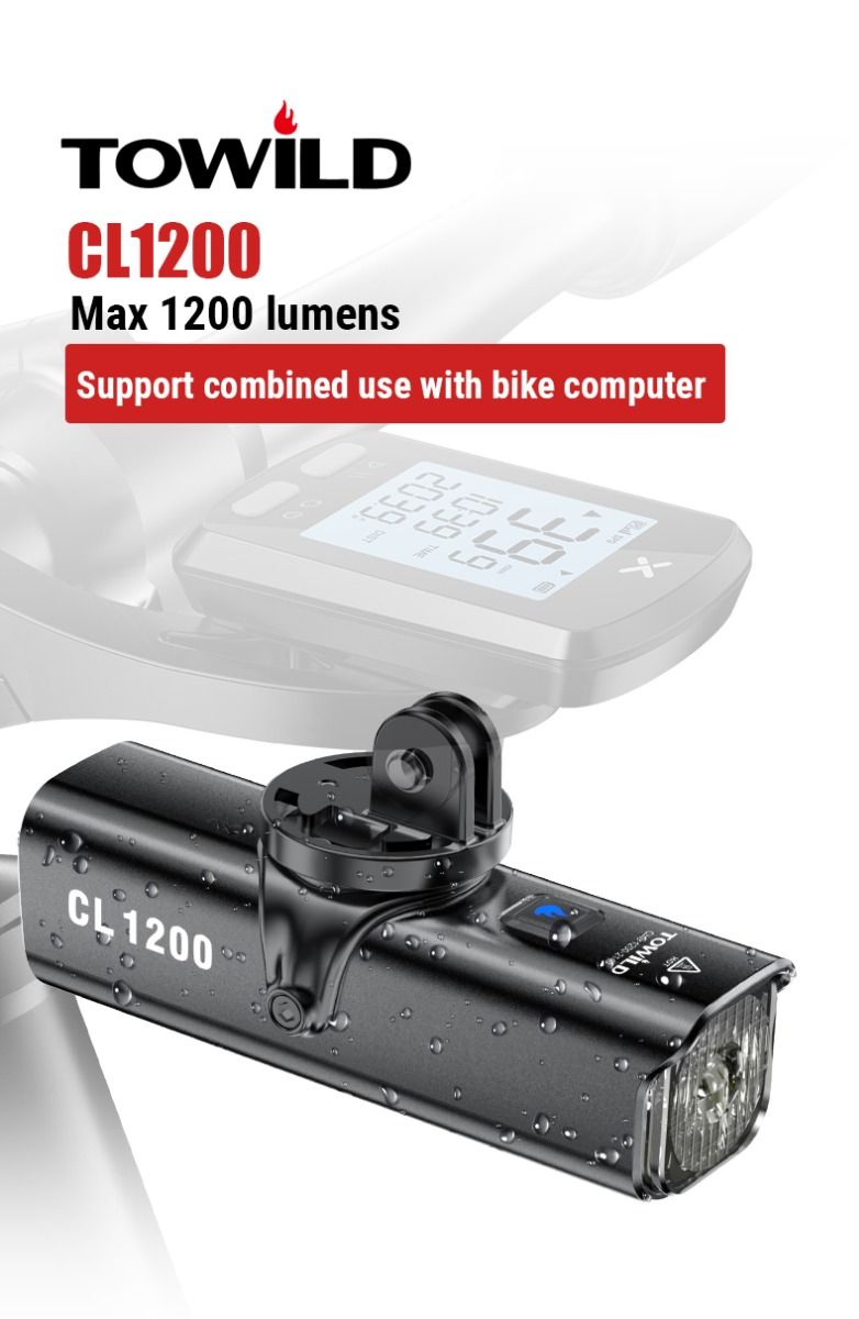 TOWILD CL1200 1200LM Fietslamp USB-oplaadbare voorlamp met draadloze afstandsbediening voor veilig fietsen in het donker