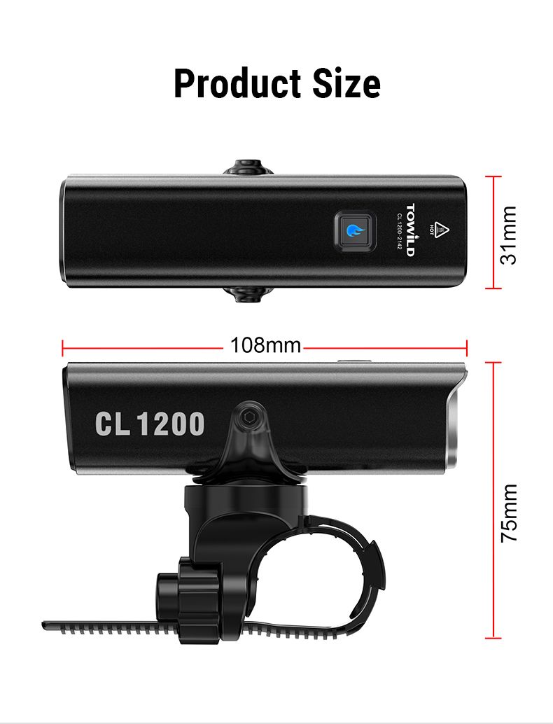 TOWILD CL1200 1200LM Fietslamp USB-oplaadbare voorlamp met draadloze afstandsbediening voor veilig fietsen in het donker