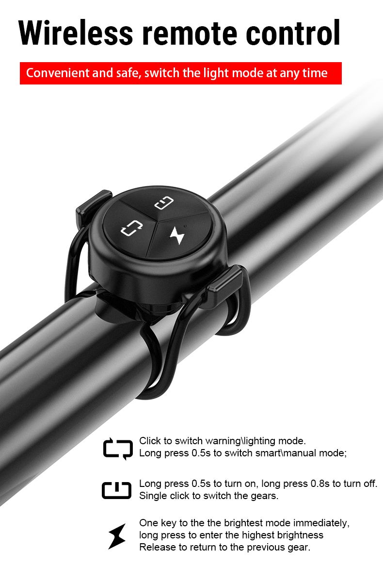 TOWILD CL1200 1200LM Fietslamp USB-oplaadbare voorlamp met draadloze afstandsbediening voor veilig fietsen in het donker