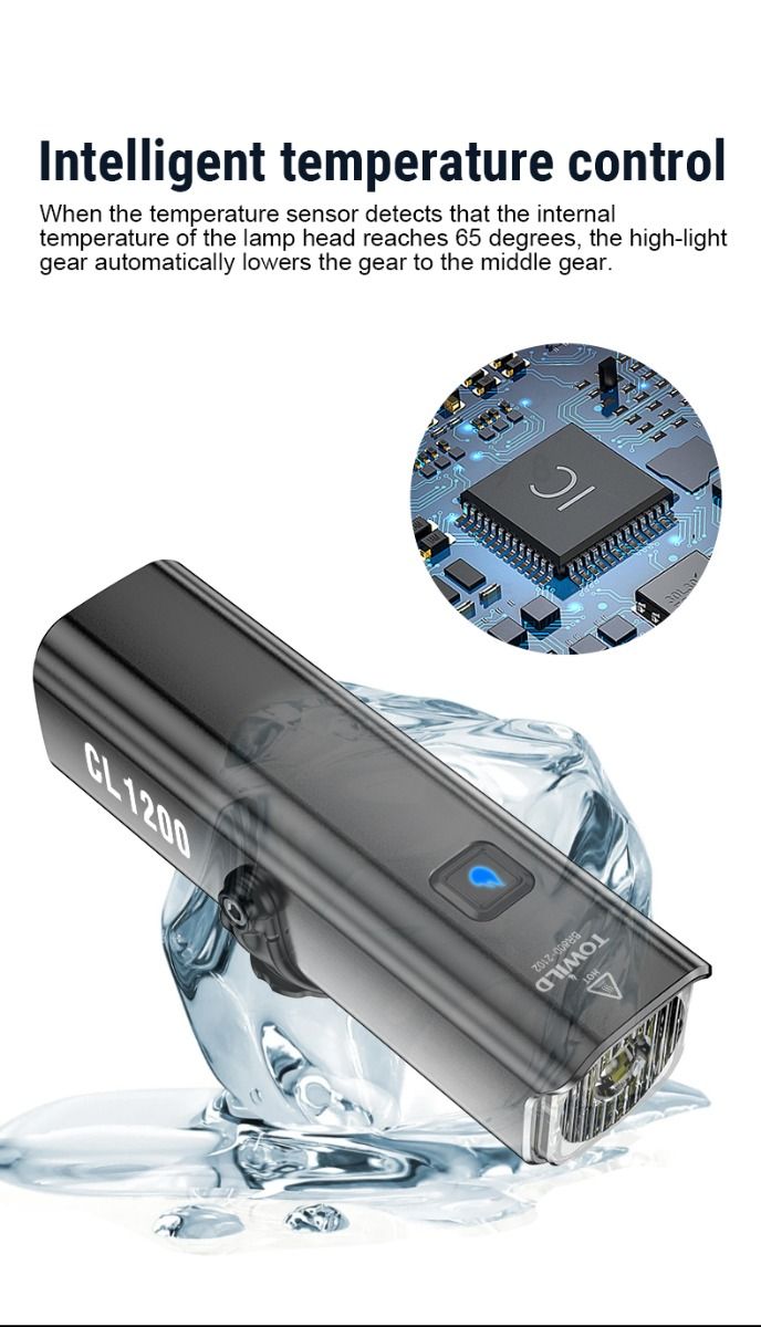 TOWILD CL1200 1200LM Fietslamp USB-oplaadbare voorlamp met draadloze afstandsbediening voor veilig fietsen in het donker