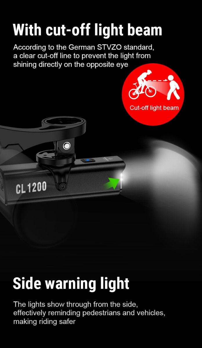 TOWILD CL1200 1200LM Fietslamp USB-oplaadbare voorlamp met draadloze afstandsbediening voor veilig fietsen in het donker