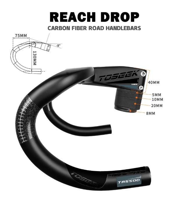 TOSEEK TR5500 racefiets stuur met volledig koolstofvezel stuurpen en geïntegreerde fietsaccessoires ultralicht
