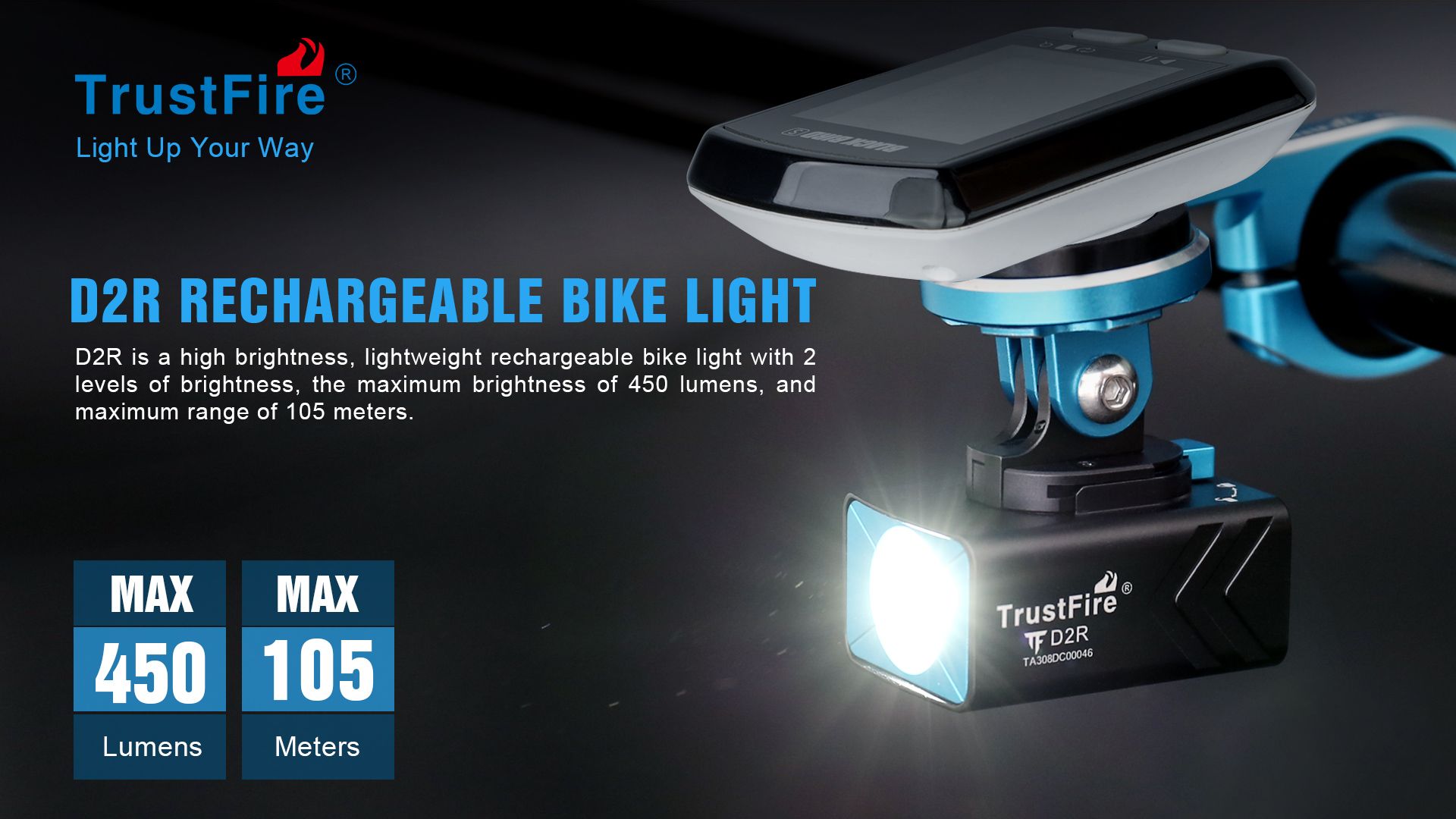 TrustFire D2R Fietslamp 450LM Waterdichte Koplamp Type-C Oplaadbare Fietslamp voor Veiligheid en Zichtbaarheid