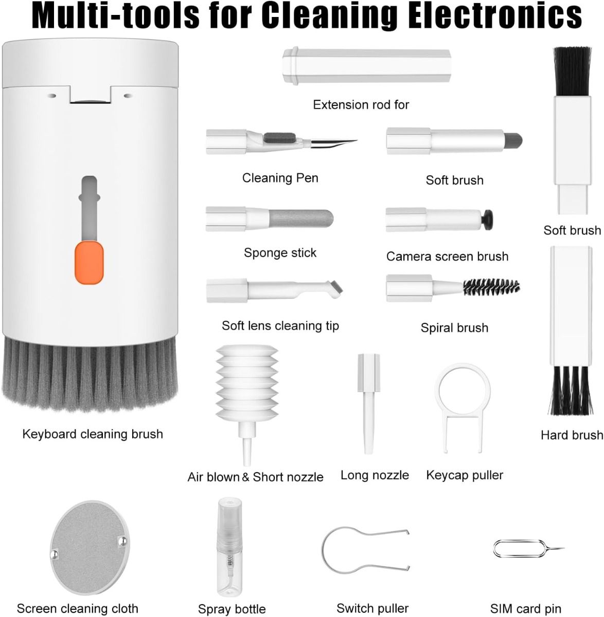 20-in-1 Multifunctionele Reinigingsset voor Elektronische Apparaten, Toetsenbordreinigingsborstel, Oortelefoonreinigingsset voor AirPods, Multitool voor het Reinigen van Laptop, Oortelefoons, Camera, Mobiele Telefoons