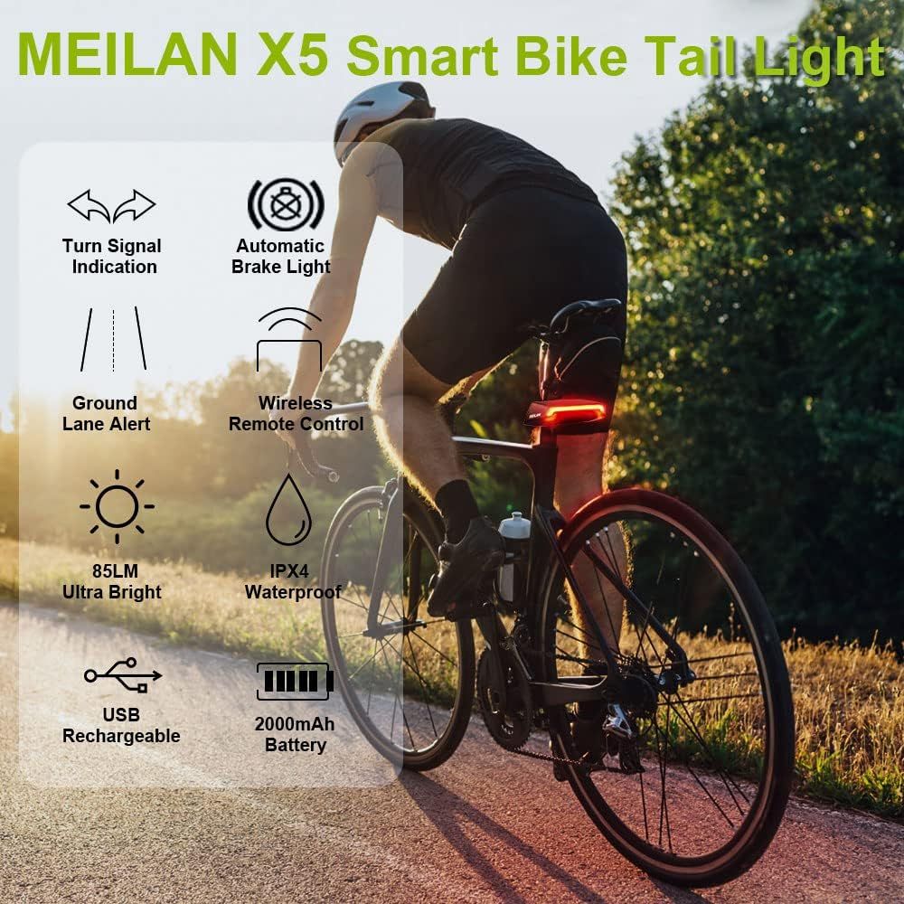 Meilan X5 Slimme Fiets Achterlicht met Richtingaanwijzers en Automatisch Remlicht Draadloze Afstandsbediening Fiets Achterlicht USB Oplaadbaar Veiligheidswaarschuwingsfietslicht