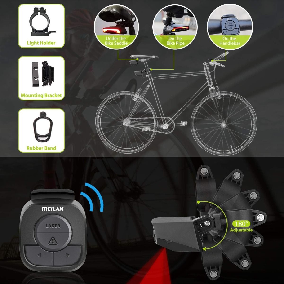 Meilan X5 Slimme Fiets Achterlicht met Richtingaanwijzers en Automatisch Remlicht Draadloze Afstandsbediening Fiets Achterlicht USB Oplaadbaar Veiligheidswaarschuwingsfietslicht