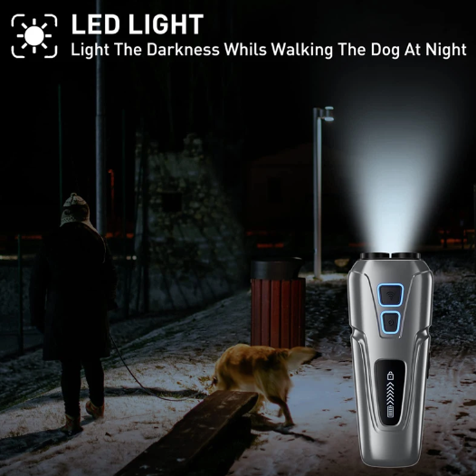 Ultrasone hondenverjager met LED-zaklamp, draagbare anti-blafoplossing, humaan hondentrainingsapparaat