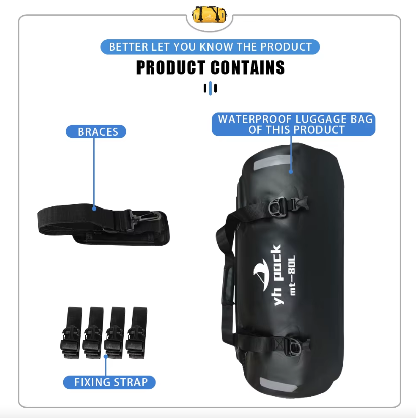 Motorfietstas XXL 40/80L - Waterdicht, draagbaar & multifunctioneel! Perfect voor avontuur & woon-werk.