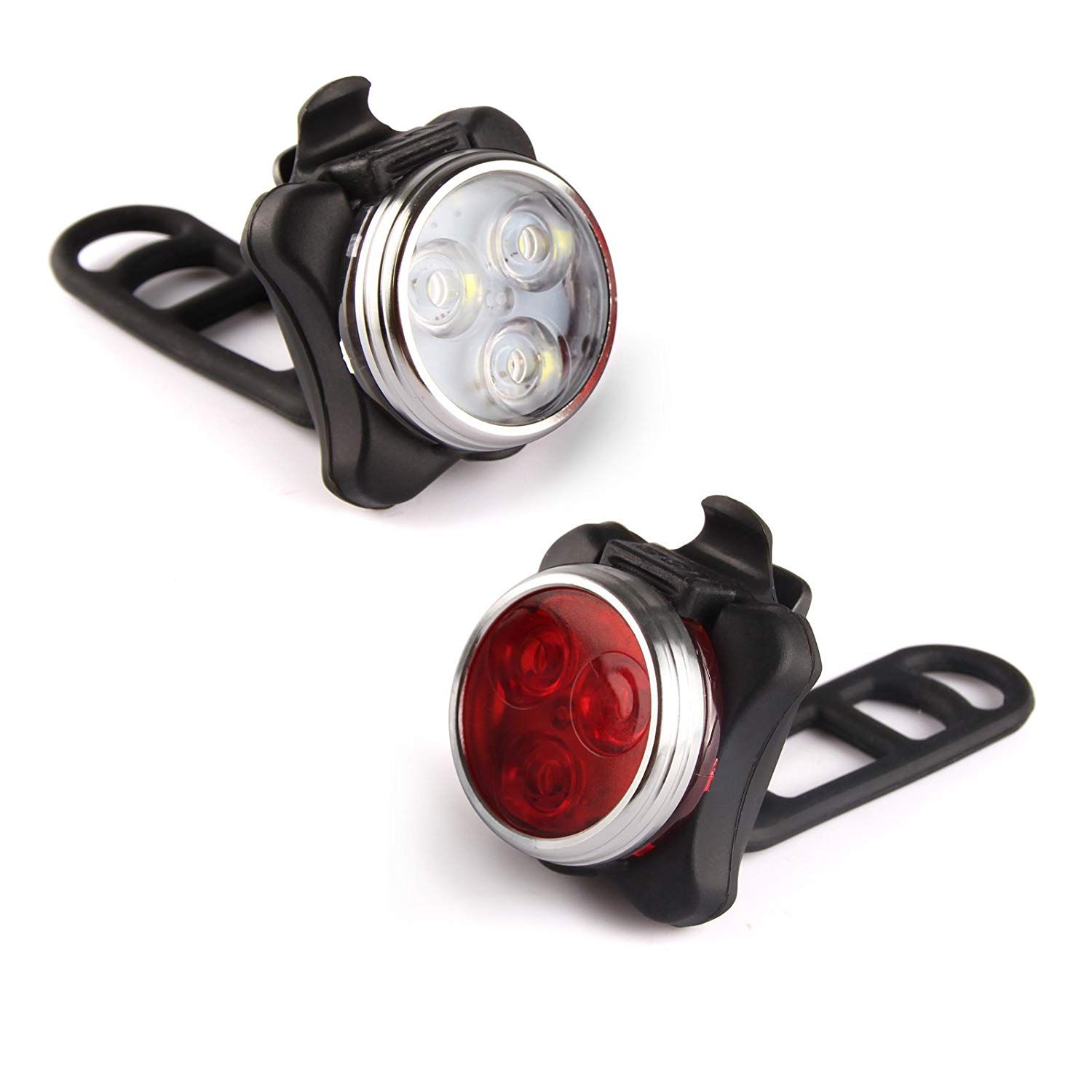 USB-oplaadbaar fietslampje HJ-030 3 LED 4 standen waterdicht voorlicht fietsveiligheid perfect voor nachtritten