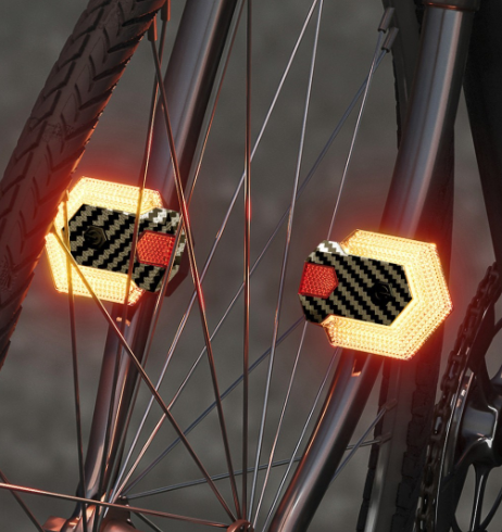 CarryBright carbon fiber 4 stuks fietsachterlicht met richtingaanwijzers, USB oplaadbare fiets richtingaanwijzers voor en achter, heldere LED veiligheidswaarschuwing, draadloze afstandsbediening waterdichte fiets richtingaanwijzerlicht voor e-bike